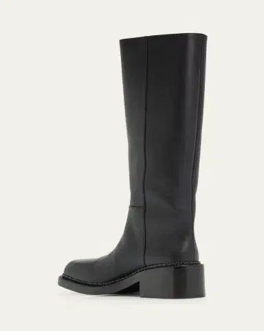 Prada Leather Square-Toe Tall Moto Boots | Thumbnail 4