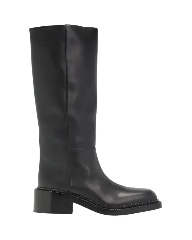 Leather Square-Toe Tall Moto Boots
