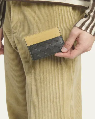 Bottega Veneta Men's Bicolor Intrecciato Leather Card Holder | Thumbnail 2