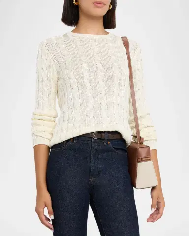 Ralph Lauren Collection Cable-Knit Silk Crewneck Sweater | Thumbnail 3