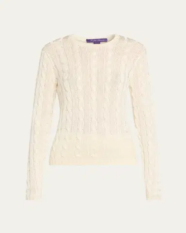 Ralph Lauren Collection Cable-Knit Silk Crewneck Sweater | Thumbnail 5