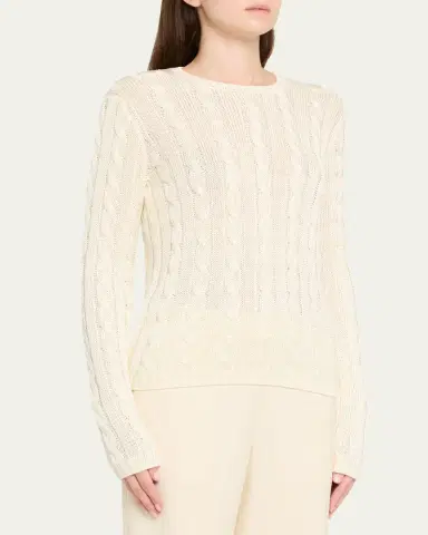 Ralph Lauren Collection Cable-Knit Silk Crewneck Sweater | Thumbnail 8