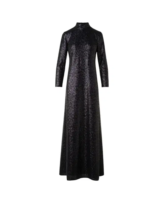 Akris Sequined Jersey High-Neck Long Sleeve Gown