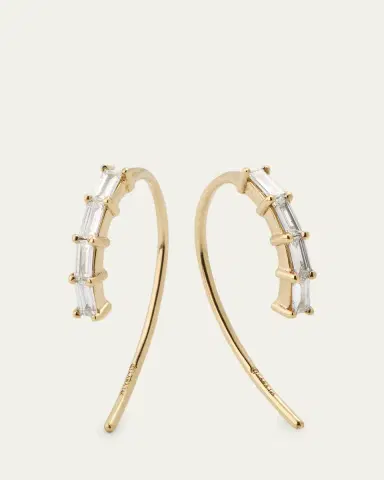 Lana 14K Yellow Gold Baguette Diamond Mini Hooked on Hoop Earrings | Thumbnail 3 Lana 14K Yellow Gold Baguette Diamond Mini Hooked on Hoop Earrings | Thumbnail 3