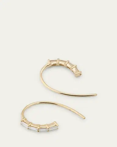 Lana 14K Yellow Gold Baguette Diamond Mini Hooked on Hoop Earrings | Thumbnail 4 Lana 14K Yellow Gold Baguette Diamond Mini Hooked on Hoop Earrings | Thumbnail 4