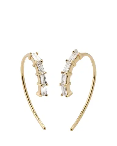 Lana 14K Yellow Gold Baguette Diamond Mini Hooked on Hoop Earrings | Thumbnail 1 Lana 14K Yellow Gold Baguette Diamond Mini Hooked on Hoop Earrings | Thumbnail 1
