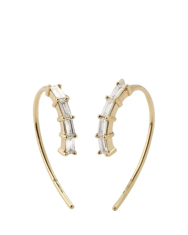 Lana 14K Yellow Gold Baguette Diamond Mini Hooked on Hoop Earrings