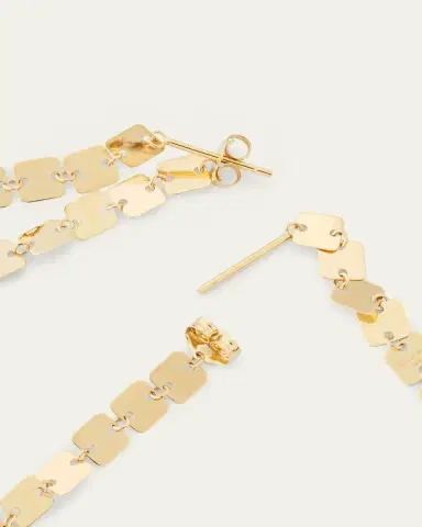 Lana 14K Yellow Gold Laser Square Chain Linear Earrings | Thumbnail 3 Lana 14K Yellow Gold Laser Square Chain Linear Earrings | Thumbnail 3