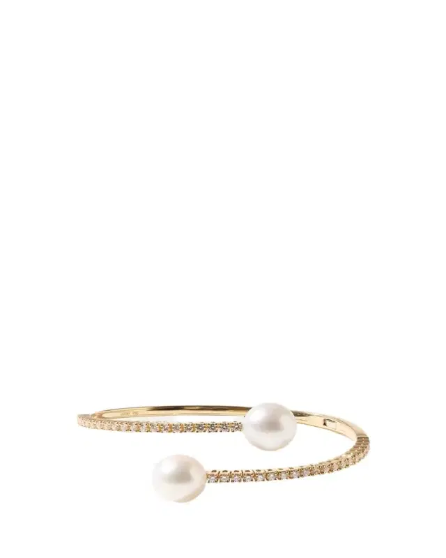 18K Yellow Gold Double South Sea Pearl and Diamond Cuff Bracelet