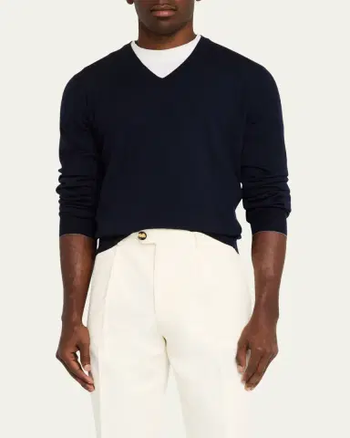 Brunello Cucinelli Men's Wool-Cashmere V-Neck Sweater | Thumbnail 4 Brunello Cucinelli Men's Wool-Cashmere V-Neck Sweater | Thumbnail 4