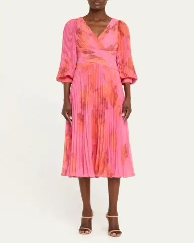 Rickie Freeman for Teri Jon Pleated Abstract-Print Chiffon Midi Dress | Thumbnail 2