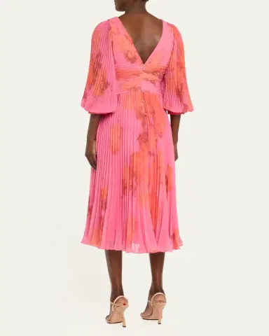 Rickie Freeman for Teri Jon Pleated Abstract-Print Chiffon Midi Dress | Thumbnail 3