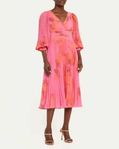 Rickie Freeman for Teri Jon Pleated Abstract-Print Chiffon Midi Dress | Thumbnail 4