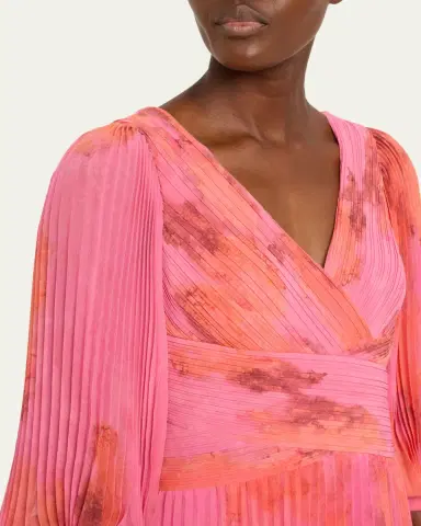 Rickie Freeman for Teri Jon Pleated Abstract-Print Chiffon Midi Dress | Thumbnail 5