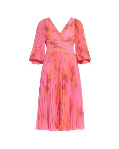 Rickie Freeman for Teri Jon Pleated Abstract-Print Chiffon Midi Dress | Thumbnail 1