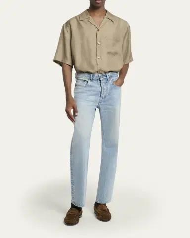 Saint Laurent Men's Aged Denim Straight-Leg Jeans | Thumbnail 2
