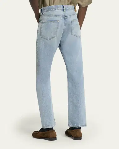 Saint Laurent Men's Aged Denim Straight-Leg Jeans | Thumbnail 3