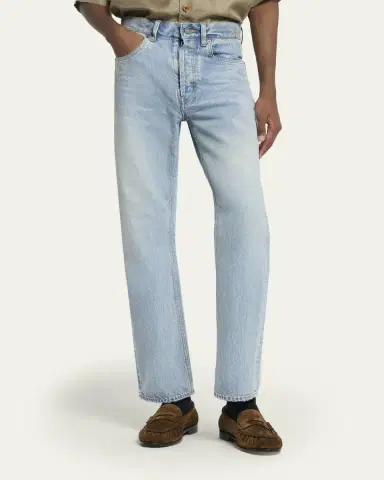 Saint Laurent Men's Aged Denim Straight-Leg Jeans | Thumbnail 4
