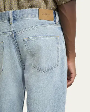 Saint Laurent Men's Aged Denim Straight-Leg Jeans | Thumbnail 5
