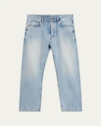 Saint Laurent Men's Aged Denim Straight-Leg Jeans | Thumbnail 6