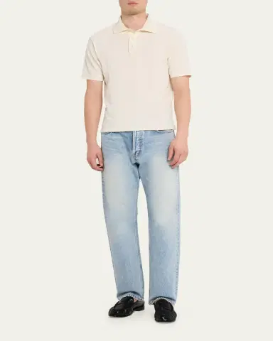 Saint Laurent Men's Aged Denim Straight-Leg Jeans | Thumbnail 7