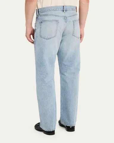 Saint Laurent Men's Aged Denim Straight-Leg Jeans | Thumbnail 8
