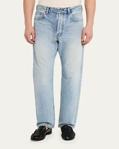 Saint Laurent Men's Aged Denim Straight-Leg Jeans | Thumbnail 9