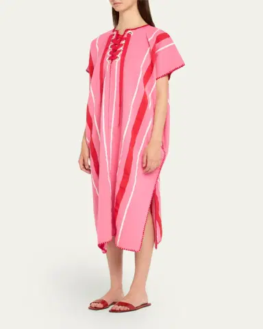 Pippa Holt Two-Panel Striped Midi Kaftan with Laced Detailing | Thumbnail 4 Pippa Holt Two-Panel Striped Midi Kaftan with Laced Detailing | Thumbnail 4