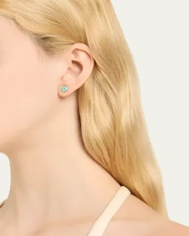 Sydney Evan 14K Yellow Gold Marquis Diamond and Turquoise Heart Earring, Single | Thumbnail 2