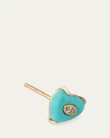 Sydney Evan 14K Yellow Gold Marquis Diamond and Turquoise Heart Earring, Single | Thumbnail 3