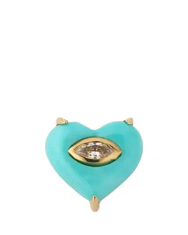 Sydney Evan 14K Yellow Gold Marquis Diamond and Turquoise Heart Earring, Single | Thumbnail 1