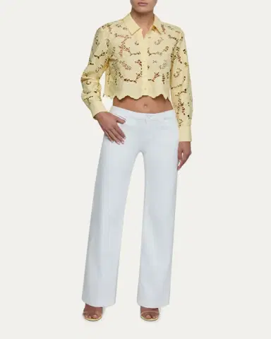 L'Agence Seychelle Floral Eyelet-Embroidered Cropped Shirt | Thumbnail 2 L'Agence Seychelle Floral Eyelet-Embroidered Cropped Shirt | Thumbnail 2