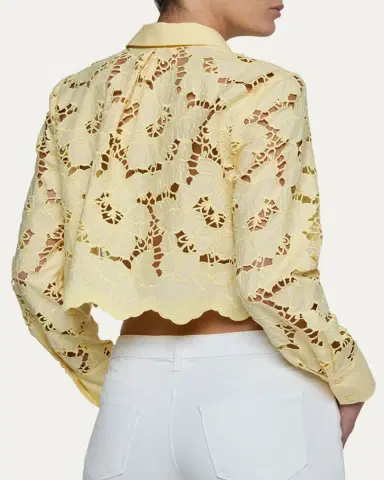 L'Agence Seychelle Floral Eyelet-Embroidered Cropped Shirt | Thumbnail 3 L'Agence Seychelle Floral Eyelet-Embroidered Cropped Shirt | Thumbnail 3