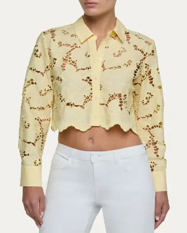 L'Agence Seychelle Floral Eyelet-Embroidered Cropped Shirt | Thumbnail 4 L'Agence Seychelle Floral Eyelet-Embroidered Cropped Shirt | Thumbnail 4