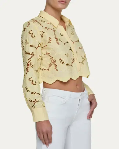 L'Agence Seychelle Floral Eyelet-Embroidered Cropped Shirt | Thumbnail 5 L'Agence Seychelle Floral Eyelet-Embroidered Cropped Shirt | Thumbnail 5