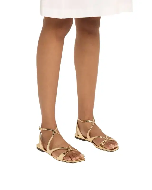 Ayla Metallic Leather Ankle-Strap Sandals