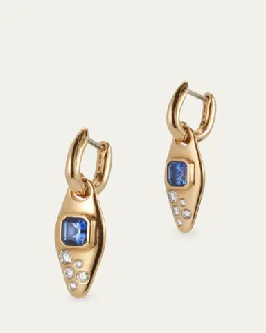 Uniform Object 18K Yellow Gold Blue Sapphire And Diamond Vessel Huggie Earrings | Thumbnail 3