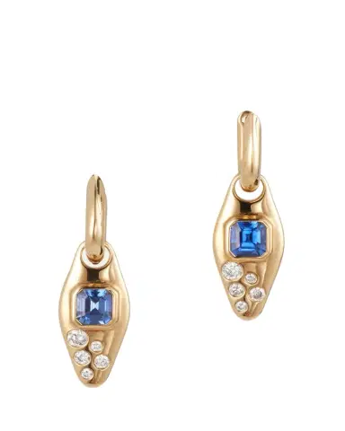 Uniform Object 18K Yellow Gold Blue Sapphire And Diamond Vessel Huggie Earrings | Thumbnail 1
