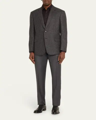 Giorgio Armani Men's Solid Wool Flat-Front Trousers | Thumbnail 2