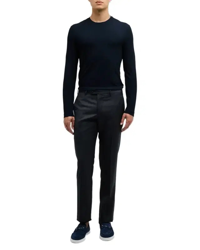 Men's Solid Wool Flat-Front Trousers