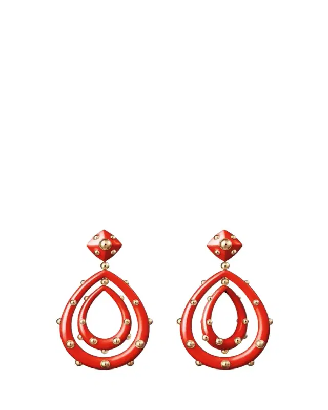 GIORGIO B Medium 18K Rose Gold Goccia Earrings with Coral Enamel