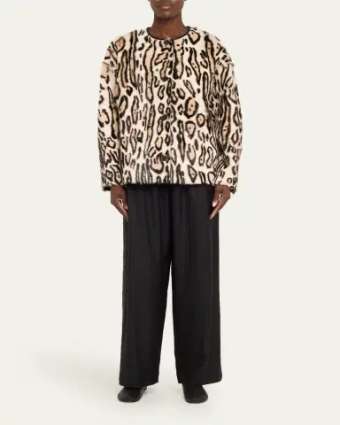 UTZON Jovanne Leopard-Print Jacket with Leather Trim | Thumbnail 2 UTZON Jovanne Leopard-Print Jacket with Leather Trim | Thumbnail 2