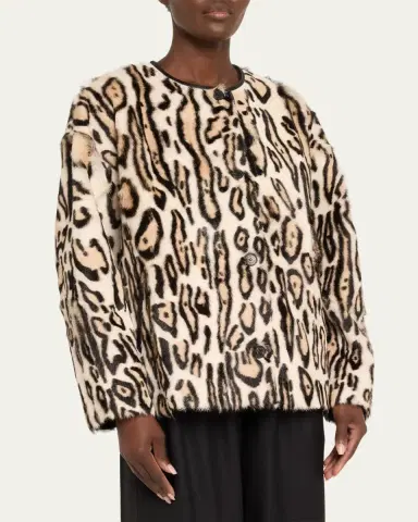 UTZON Jovanne Leopard-Print Jacket with Leather Trim | Thumbnail 4 UTZON Jovanne Leopard-Print Jacket with Leather Trim | Thumbnail 4