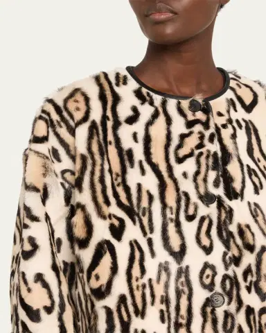 UTZON Jovanne Leopard-Print Jacket with Leather Trim | Thumbnail 5 UTZON Jovanne Leopard-Print Jacket with Leather Trim | Thumbnail 5
