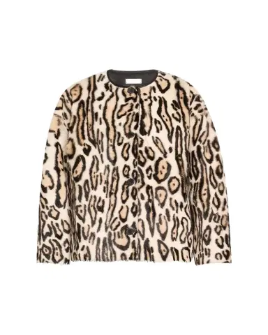 UTZON Jovanne Leopard-Print Jacket with Leather Trim | Thumbnail 1 UTZON Jovanne Leopard-Print Jacket with Leather Trim | Thumbnail 1
