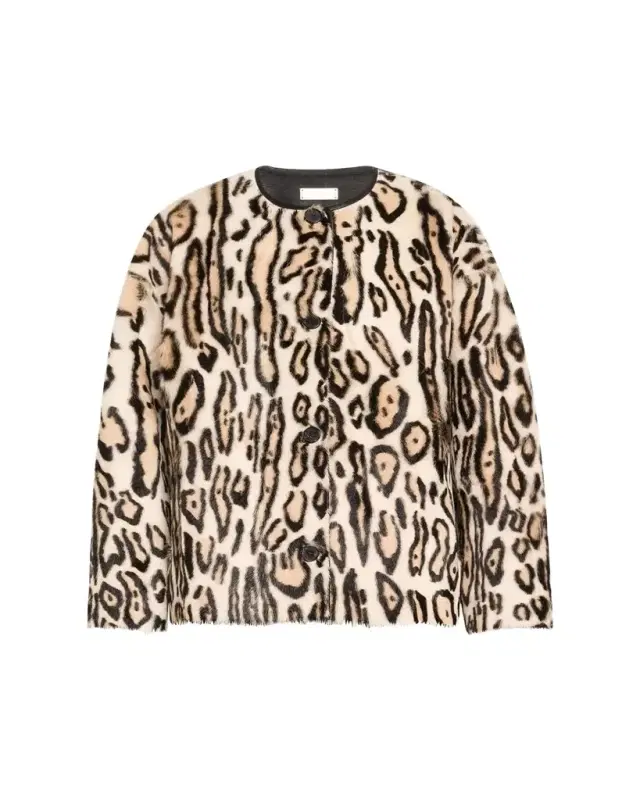 UTZON Jovanne Leopard-Print Jacket with Leather Trim
