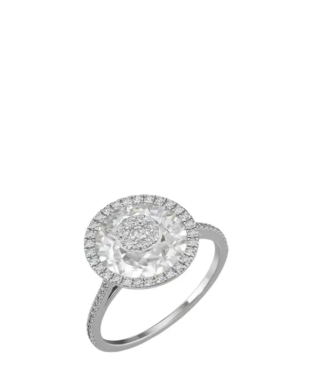 Bhansali 18K White Gold 10mm Halo Ring with Diamonds, Size