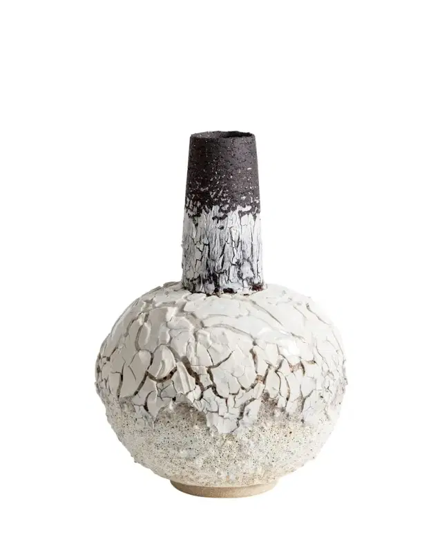 Alison Lousada Black Volcanic Rock & White Porcelain Bud Vase, 10"