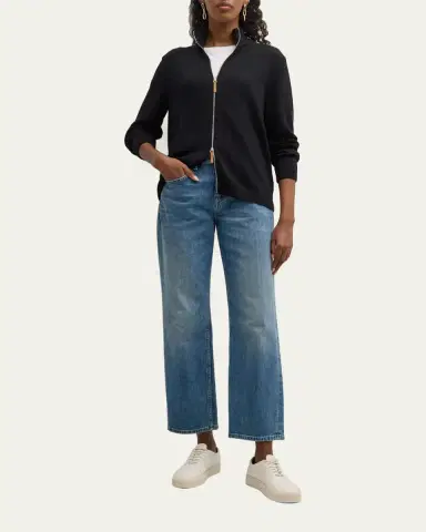 Lafayette 148 New York Cotton-Silk Tape Fitted Bomber Sweater | Thumbnail 2