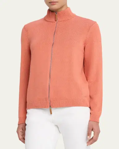 Lafayette 148 New York Cotton-Silk Tape Fitted Bomber Sweater | Thumbnail 12